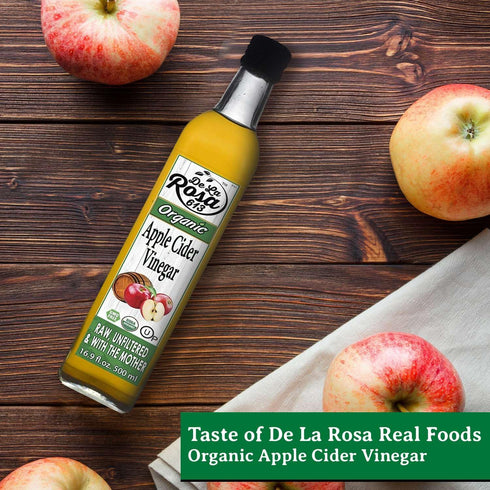 16.9 oz De La Rosa Organic Apple Cider Vinegar, Raw & Unfiltered with The Mother, Kosher for Passover, Vegan