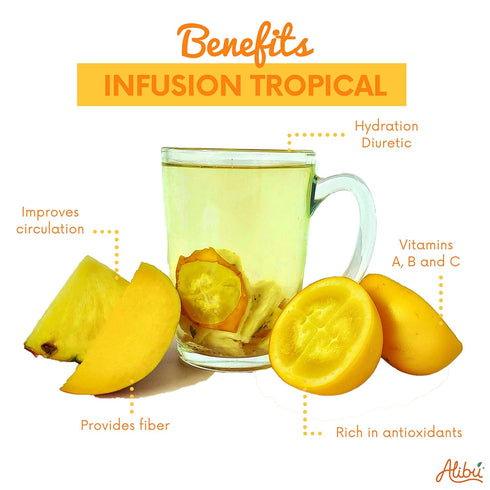 Alibú Dried Fruit Tea Infusions - Tropical, Naranjilla, Mango, Pineapple, Certified Vegan, 100% Natural, Box of 2.12 oz
