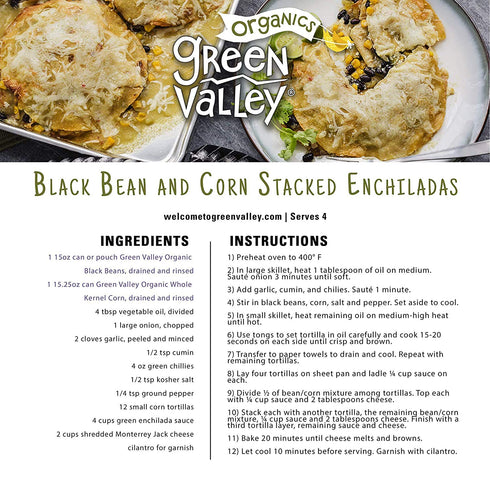 15.5 oz (Pack 4) Green Valley Organics Black Beans | Certified Organic | Deliciously Tender, Creamy & Mild | Deep Dark