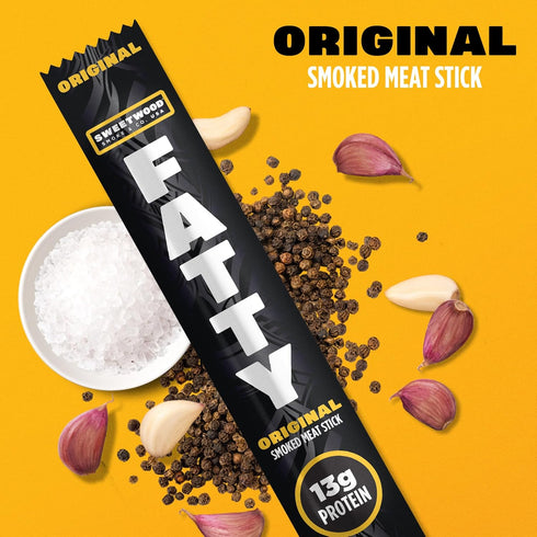 13g 2 oz. (Pack 5) FATTY Meat Sticks, Made with Grass Fed Beef, Pork Raised Without Antibiotics, Protein Per Stick
