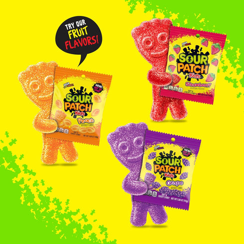Sour Patch Kids Pack, 12 Fruit Flavors Soft & Chewy Candy Variety Peach, Grape, Strawberry, Bags