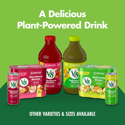 V8 100% 8 oz (24 Pack) Strawberry Banana Fruit and Vegetable Juice, fl Can