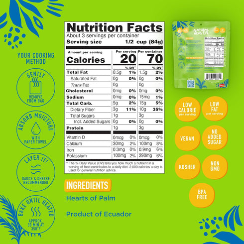 9 Oz Natural Heaven Lasagna Noodles, Hearts of Palm Naturally Rich in Potassium, Low-Calorie Veggie Pasta, Keto