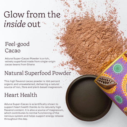 100% 275g Aduna Super-Cacao Powder | Natural Ghanaian Cacao for Heart Health & Energy Support | Natural Vegan Source