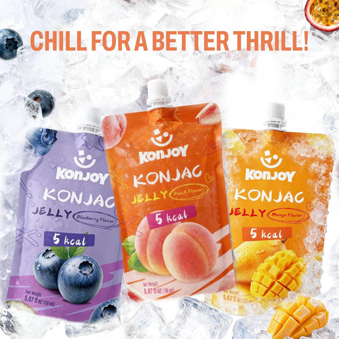 (12 (8 Packs) 5 KONJOY Konjac Jelly & Spaghetti Noodle Bundle, Peach Drinkable Jelly Pouches) + Konjac Shirataki