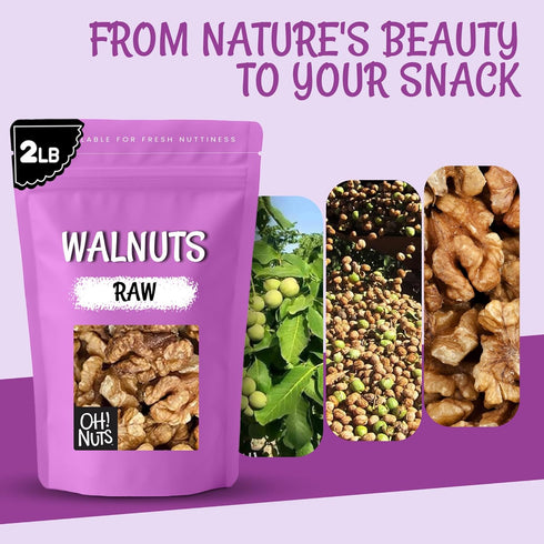 2lb Oh! Nuts Organic Raw Walnuts Bulk Bag - Unshelled Healthy Mix of Chandler Halves & Pieces - Fresh & Healthy Keto