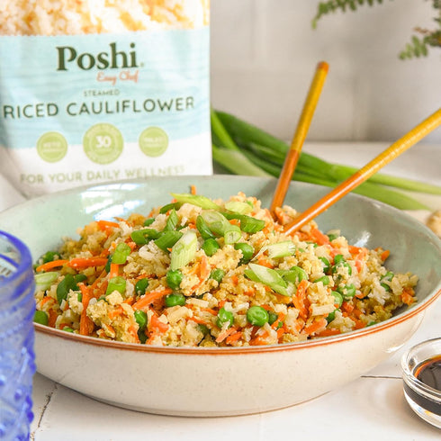 (7oz, 6 Pack) POSHI Riced Cauliflower | All Natural, Fully Cooked, Ready to Eat, Non-GMO, Low Calorie + Carb, Gluten