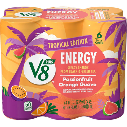V8 +Energy Passionfruit Orange Guava Juice Energy Drink, 8 fl oz Can