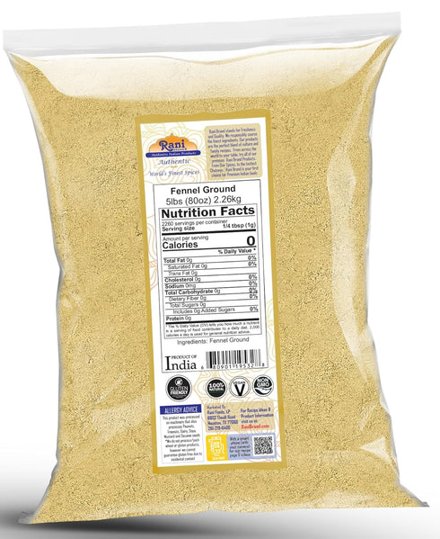 80oz (5lbs) 2.27kg Rani Fennel Ground (Saunf) Powder Spice Bulk ~ All Natural | Gluten Friendly | NON-GMO | Kosher |