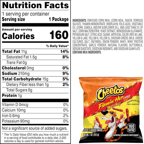 1 (Pack 40) Cheetos Cheese Flavored Snacks, Flamin' Hot Crunchy, Ounce