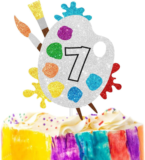 7th Slime Cake Topper - Art Themed Palette Painting Graffi Boy Girl Birthday Party Decorations for Seven Years