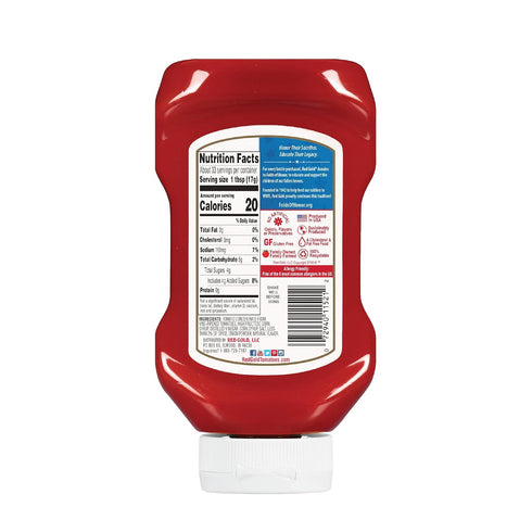 20 3-Pack Red Gold and Folds of Honor Tomato Ketchup, Kosher and Gluten Free, Ounce Squeeze Bottles