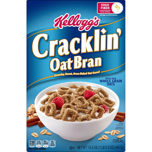 Cracklin' Oat Bran 16.5oz (1 Kellogg's Breakfast Cereal, Fiber Cereal, Family Cereal, Original, Box Box)