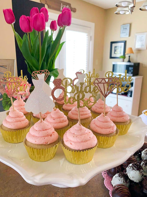 JeVenis 36 PCS Bride to Be Cupcake Toppers, Diamond Ring Wedding Dress Cupcake Toppers