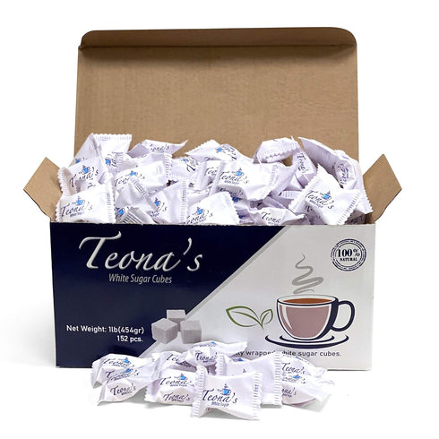 Teonas 152 White Sugar Cubes - Individually Wrapped 1 LB Box |