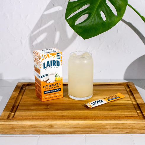 Laird Superfood Hydrate Coconut Water – Electrolyte Drink Mix – Mango Pineapple, 10 Single Serve Sticks