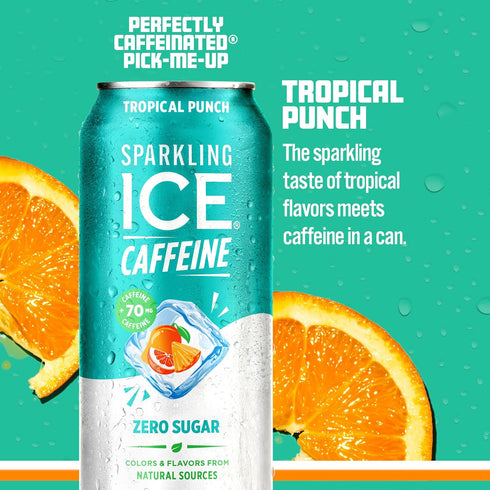Vitamins,16 oz (Pack 12) Sparkling Ice Caffeine Tropical Punch Sparkling Water with Caffeine, Zero Sugar