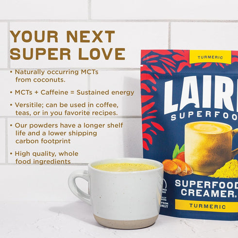 8 oz. Pack 1 Laird Superfood Non-Dairy Original Superfood Turmeric Coconut Powder Coffee Creamer, Gluten Free, Non-GMO
