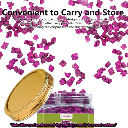 3.53OZ/100g Amilutuo Freeze-Dried Dragon Fruit, Freeze-Dried Fruit, No Added Sugars, Dragon Fru it Chunks, Dry Drag-on