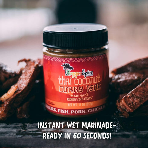 Reggae Spice Thai Coconut Curry Jerk Sweet & Sassy Marinade | 60-Second Authentic Wet Rub Seasoning Sauce for Cooking Meats, Chicken, Beef, Pork, Seafood | Gluten Free, Vegan, and Keto Friendly | Preps 20 lbs (Sweet & Sassy)
