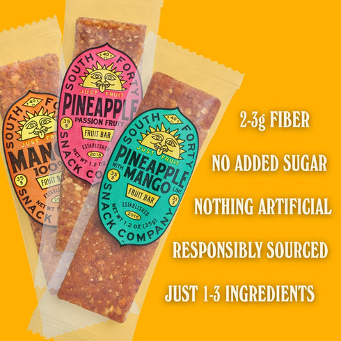 40 3 Pack, 1-3 (35g Pack 18) South Snacks Premium Tropical Fruit Bars Mix of Variety Just ingredients, Mango, Pineapple