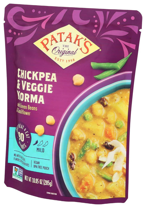 10.05 (Pack 1) Patak's Chickpea & Veggie Korma, Mild & Creamy Curry with Coconut, Chickpeas & Green Beans, Ready to Eat