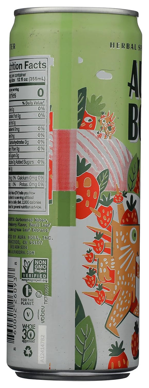 12 Aura Bora Herbal Sparkling Water Basil Berry, Ounce