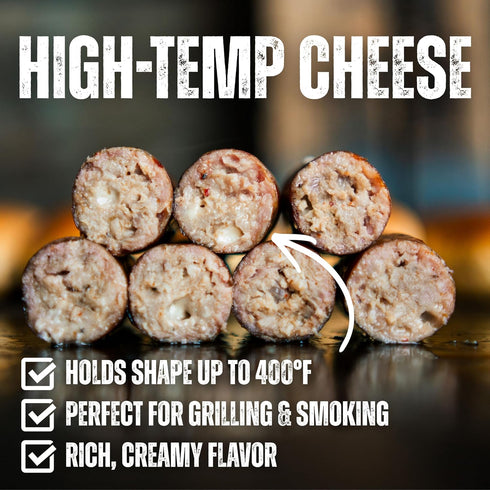1 lbs 1/4" 10 lbs 400F Bearded Butchers High-Temp Pepper Jack Cheese Shelf-Stable Cubes for Up to of Meat