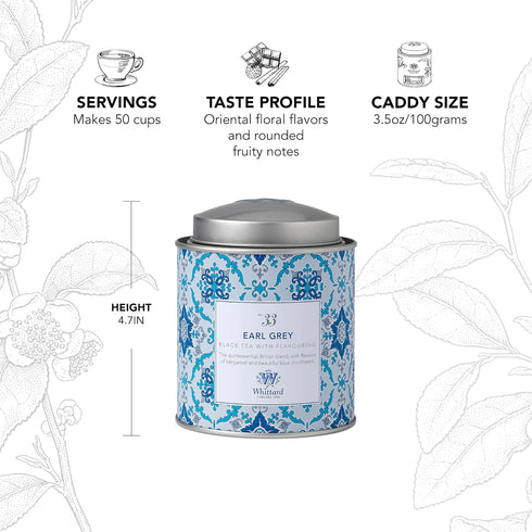 (100g, 1ct) Whittard of Chelsea - Earl Grey Loose Leaf Tea, Black, Vegetarian & Vegan Friendly, Resealable Tin
