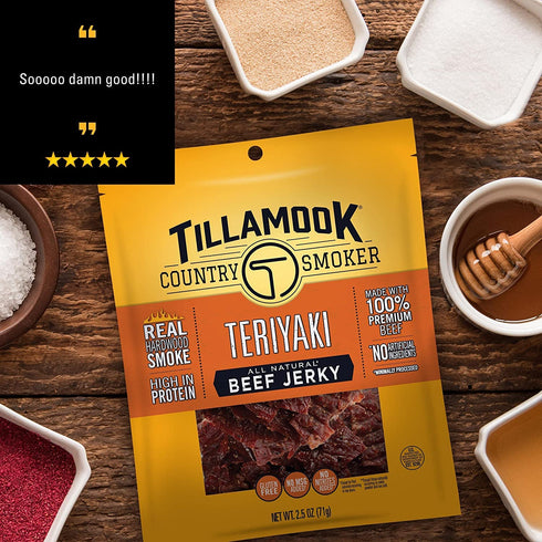 Tillamook Country Smoker Real Hardwood Smoked Beef Jerky, Teriyaki Flavor, 2.5 Ounce
