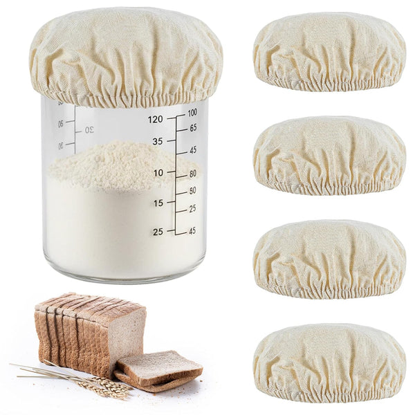 Shimmeroo 5PCS Cotton Sourdough Jar Cover, Reusable Sourdough Bread Proofing Starter Jar Cloth