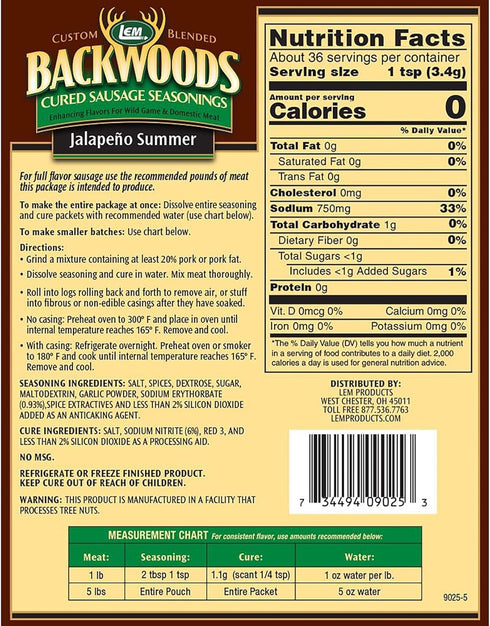 Summer 5 lbs LEM Backwoods Jalapeno Sausage Seasoning