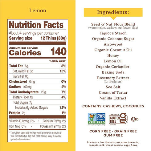 4.25 oz (Pack 1) Simple Mills Lemon Seed & Nut Flour Sweet Thins, Paleo Friendly & Delicious Sweet Thin Cookies, Good