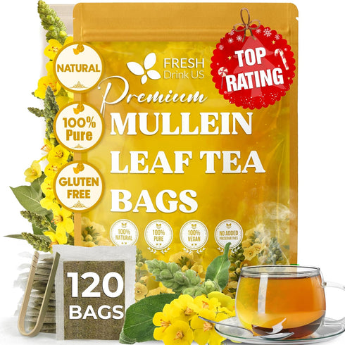FreshDrinkUS, Premium 120 Mullein Leaf Tea Bags For Lung, 100% Natural &
