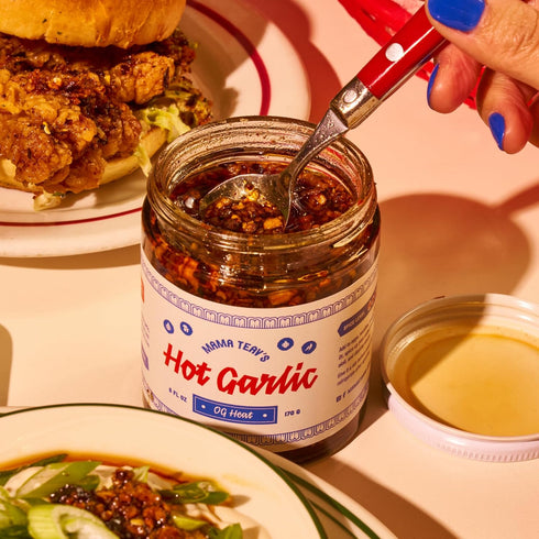 6oz Mama Teav's Hot Garlic Chili Crisp - Spicy, Crunchy, Umami Chili Oil with Garlic & Cambodian Chilis - Vegan