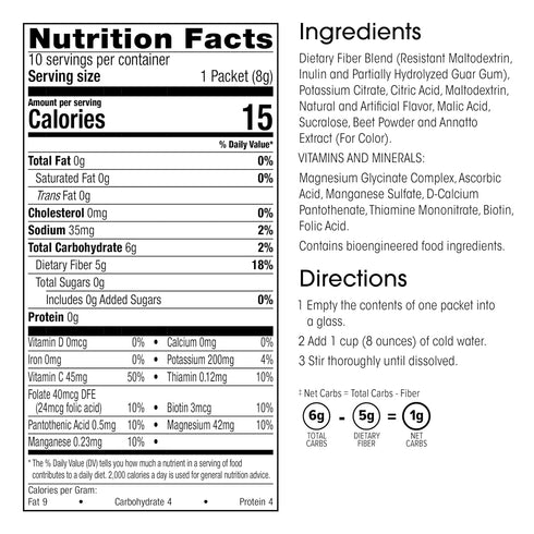 5g 7 (10ct) WonderSlim Fiber Drink, Very Berry, Fiber, Vitamins & Minerals, No Fat, Gluten Free, Keto Friendly & Low