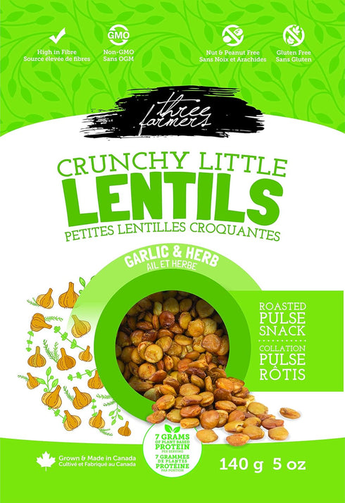 THREE FARMERS Garlic & Herb Crunchy Little Lentils, 140 GR