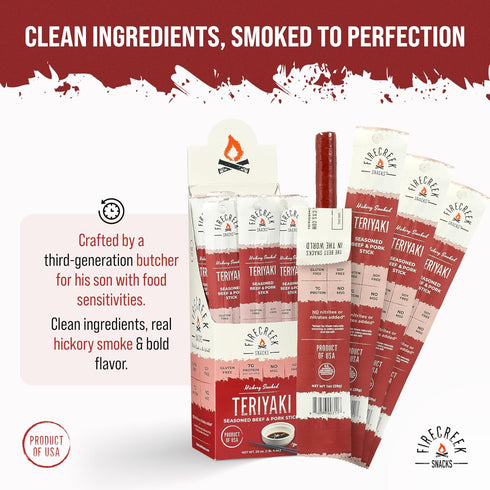 FireCreek Snacks 20 Pack (1 oz), 7g 110 (20, Beef Sticks by , Hickory Smoked Meat Sticks (Jerky Sticks), Protein