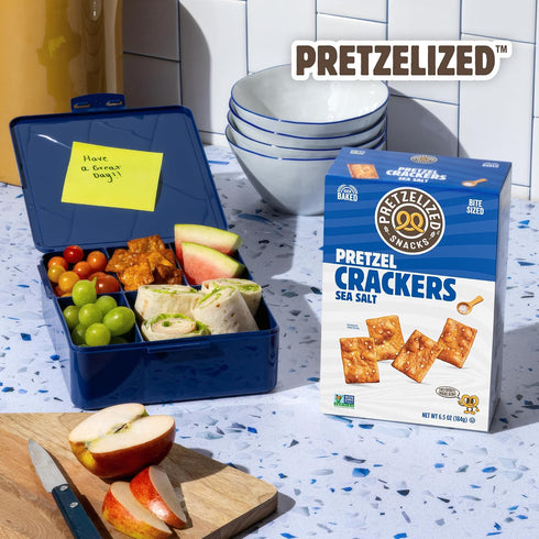 6.5oz (Pack 12) PRETZELIZED Snacks PRETZELIZED Pretzel Crackers, Sea Salt Flavored, Box