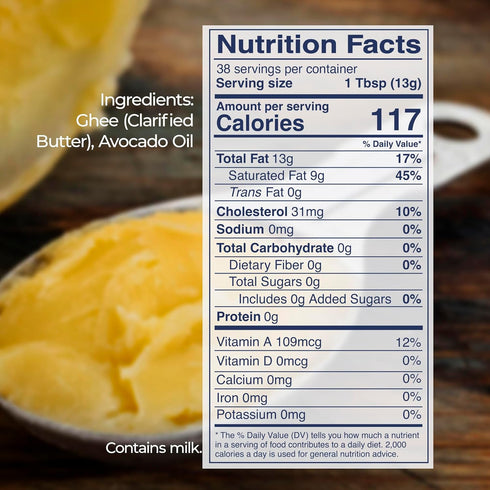 (17.6 oz) Kevala Avocado Ghee - Made with Grass Fed Cows Milk, Blend of Cold-Pressed Avocado Oil and Ghee, Unsalted