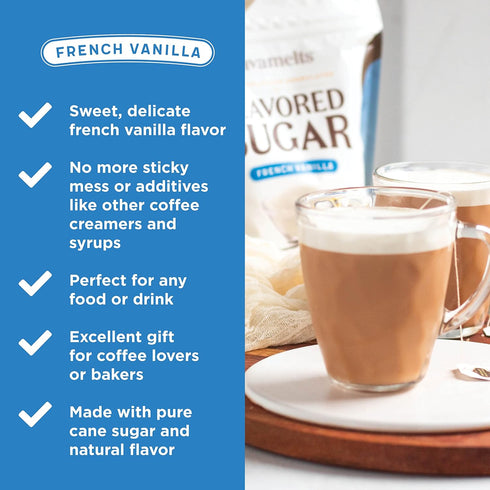 1.5 (136 Javamelts French Vanilla Flavored Sugar | Vanilla Sugar for Baking, Coffee Syrup Substitute, Cocktails, Tea |