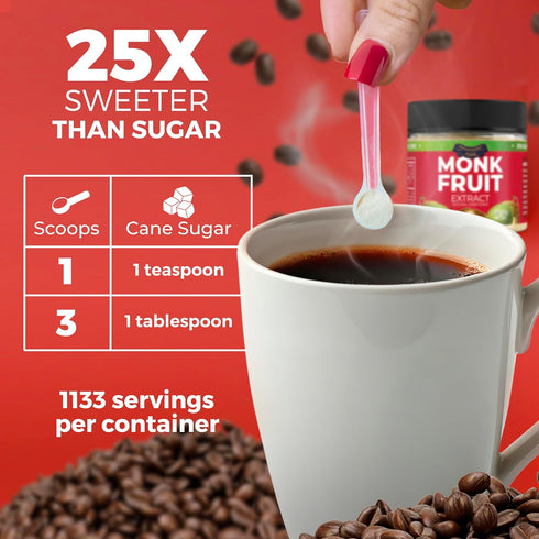(25X (7% (6oz, 1133 Monk Fruit Sweetener No Erythritol Sweeter Than Sugar) Zero Calories, Zero Glycemic, Non-GMO, No