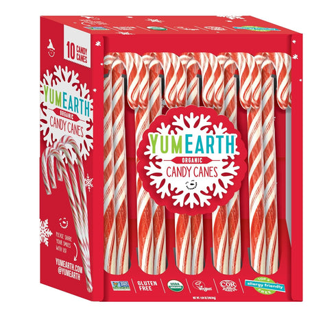 YumEarth Organic Candy Canes - Full Size Peppermint, Individually Wrapped, Allergy Friendly, Vegan - 10 Count (Pack of