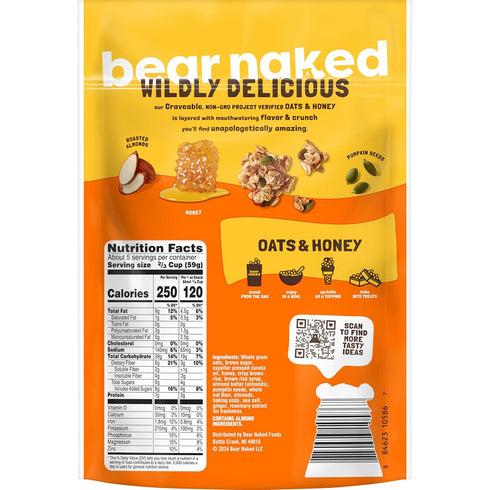 11oz (1 (Pack 2) Bear Naked Granola Cereal, Whole Grain Granola, Breakfast Snacks, Oats and Honey, Bag Bag)