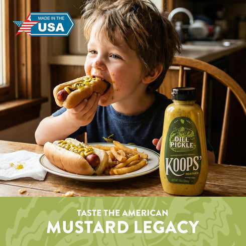 12 oz (Pack 4) Koops' Dill Pickle Mustard - Dill Mustard Spread, Flavored Condiment and Dip for Dressing, Sandwich