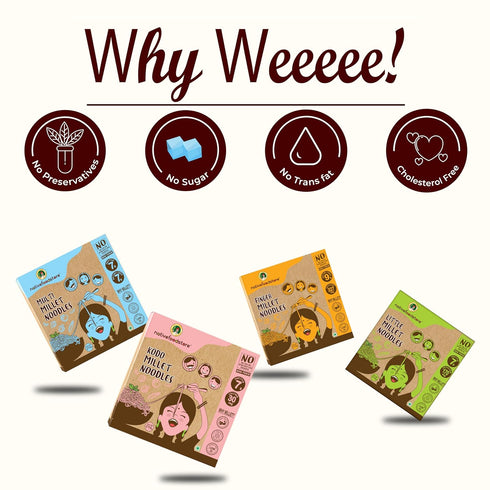 29.63 oz-Pack 4 Nativefoodstore Combo: Finger, Little, Kodo, Multi Millet noodles