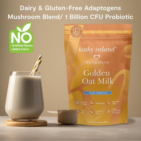10.4 oz Kathy Ireland Nutrition Golden Oat Milk Instant Beverage Powder Mix, Plant-based, Chai Vanilla