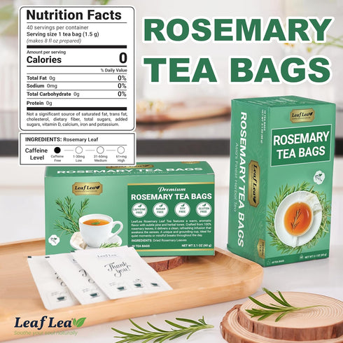 40 100% LeafLea Premium Rosemary Tea Bags from Natural Rosemary Leaves, Herbal Tea for Gentle Digestive Comfort, Te De