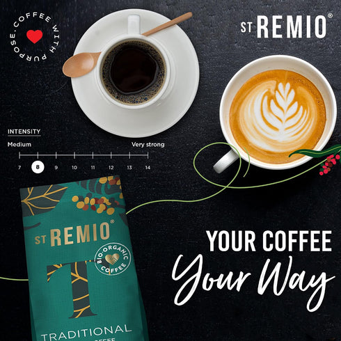 12 oz 100% ST REMIO Ground Coffee Traditional - Medium Roast, USDA Organic, Bio Organic, Smooth Honey and Almond