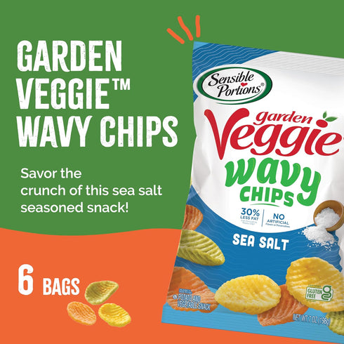 7 6-Pack Sensible Portions Veggie Wavy Chips, Sea Salt Flavor, Gluten-Free Chips, Ounce Bag